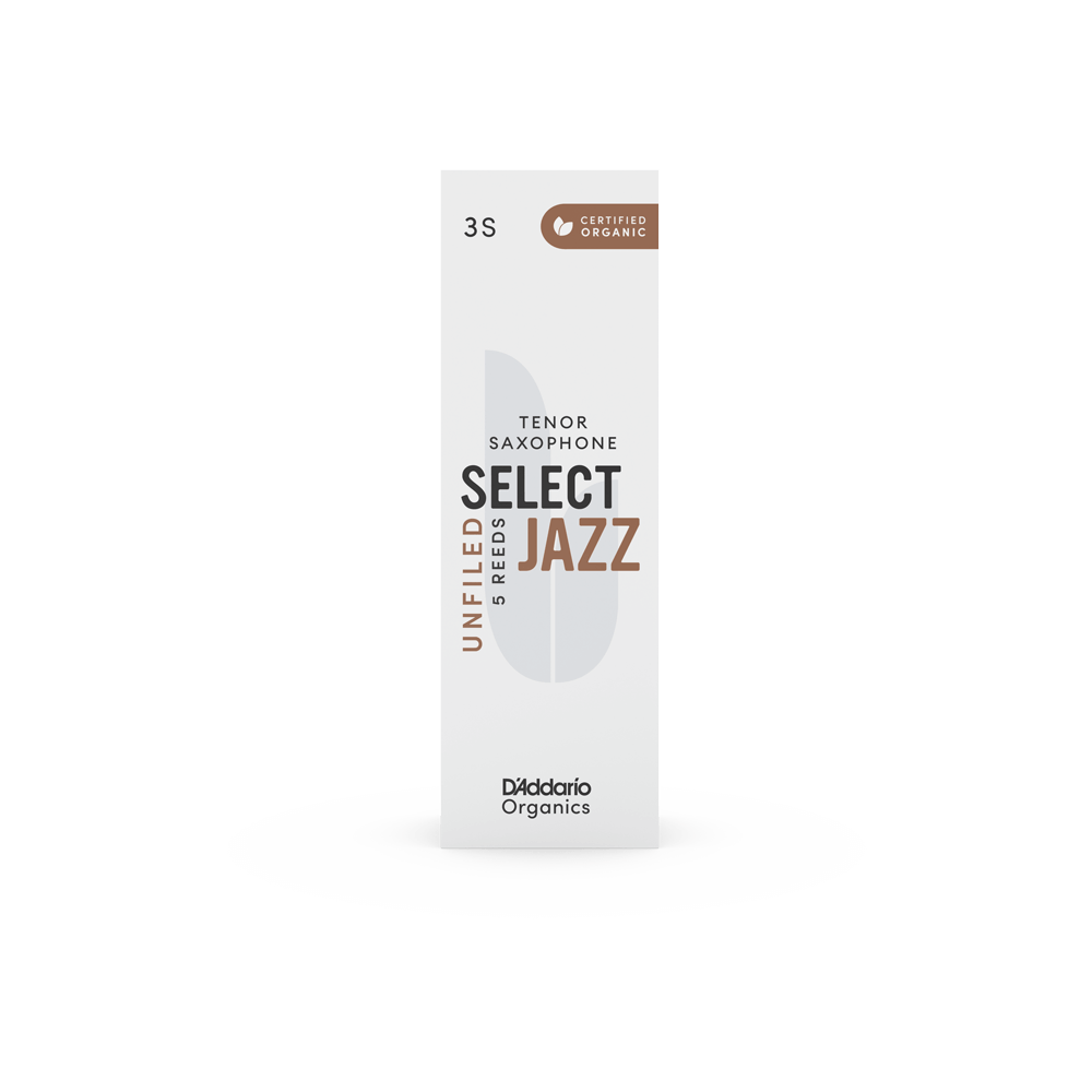 D'Addario Organic Select Jazz Unfiled Tenor Saxophone Reeds, Strength 3 Soft, Individually-Sealed, 5-Pack
