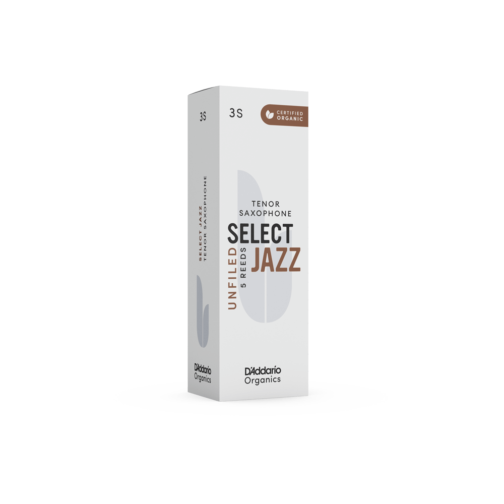 D'Addario Organic Select Jazz Unfiled Tenor Saxophone Reeds, Strength 3 Soft, Individually-Sealed, 5-Pack