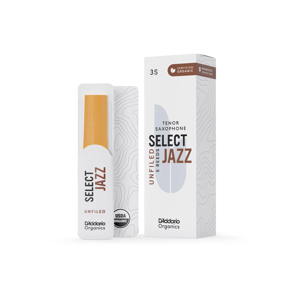 D'Addario Organic Select Jazz Unfiled Tenor Saxophone Reeds, Strength 3 Soft, Individually-Sealed, 5-Pack