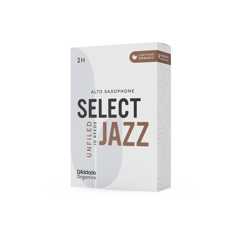 D'Addario Organic Select Jazz Unfiled Alto Saxophone Reeds, Strength 2 Hard, Individually-Sealed, 10-Pack