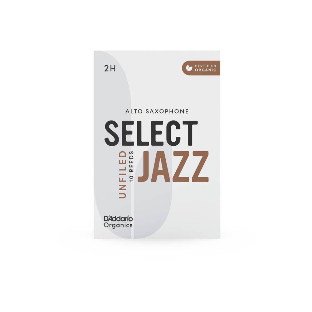D'Addario Organic Select Jazz Unfiled Alto Saxophone Reeds, Strength 2 Hard, Individually-Sealed, 10-Pack
