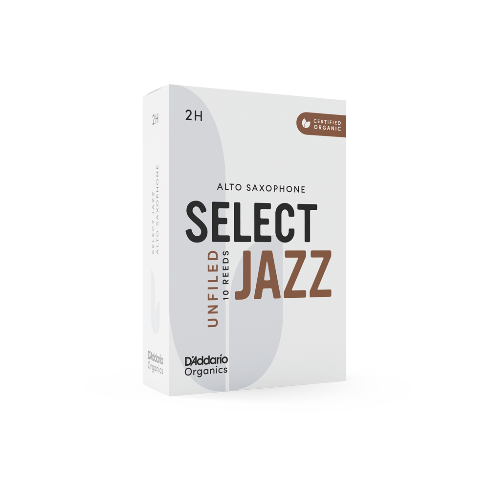 D'Addario Organic Select Jazz Unfiled Alto Saxophone Reeds, Strength 2 Hard, Individually-Sealed, 10-Pack