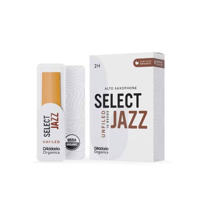 D&#39;Addario Organic Select Jazz Unfiled Alto Saxophone Reeds, Strength 2 Hard, Individually-Sealed, 10-Pack