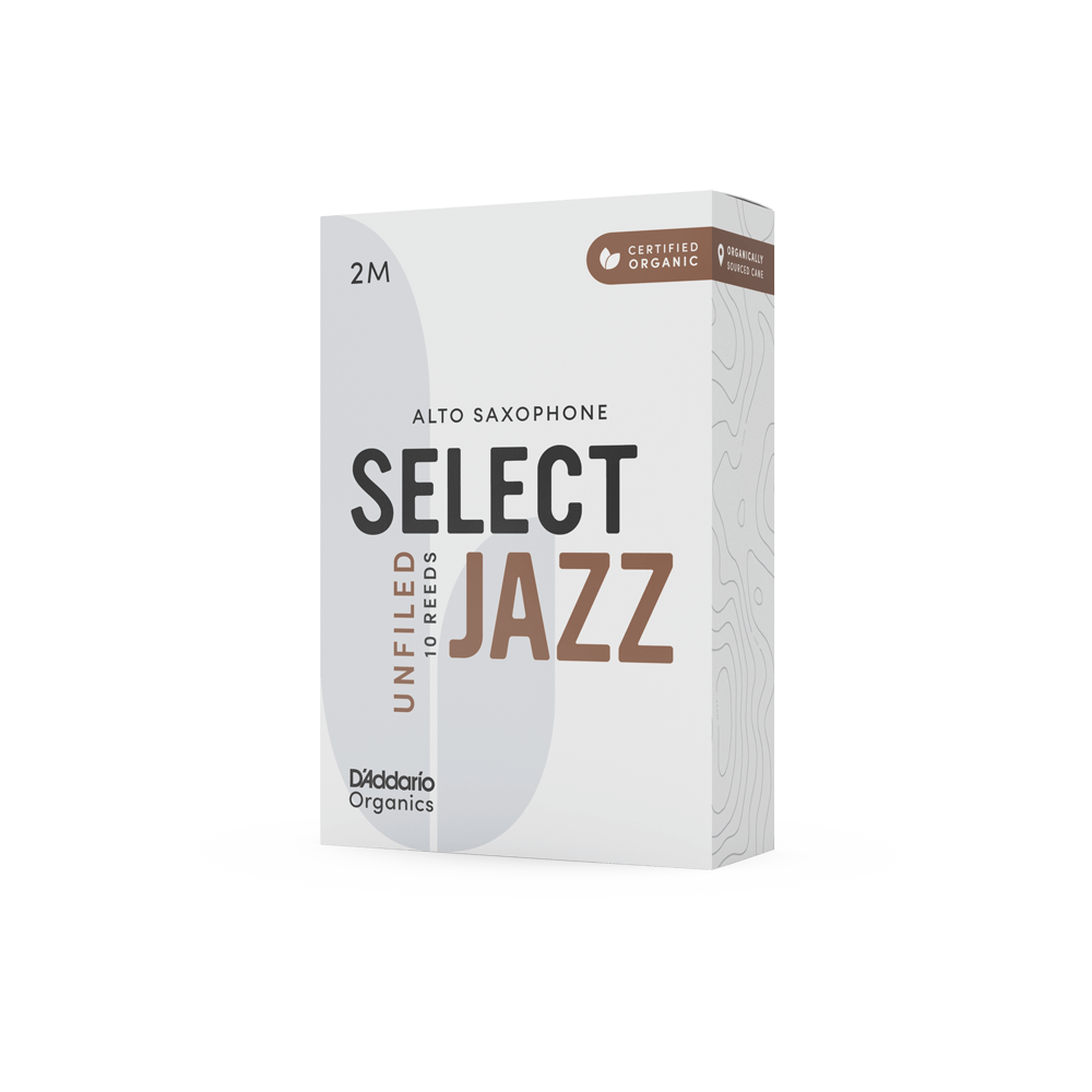 D'Addario Organic Select Jazz Unfiled Alto Saxophone Reeds, Strength 2 Medium, Individually-Sealed, 10-Pack