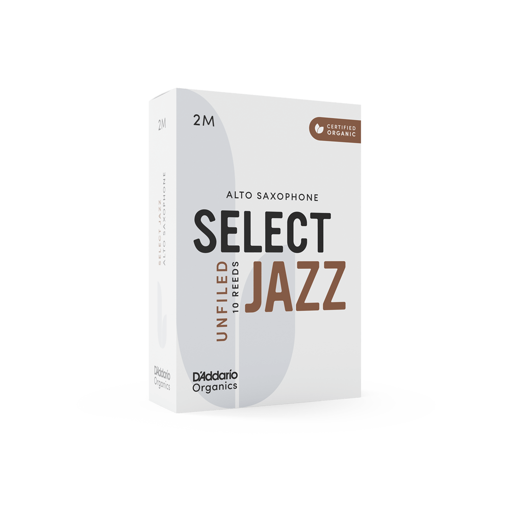 D'Addario Organic Select Jazz Unfiled Alto Saxophone Reeds, Strength 2 Medium, Individually-Sealed, 10-Pack