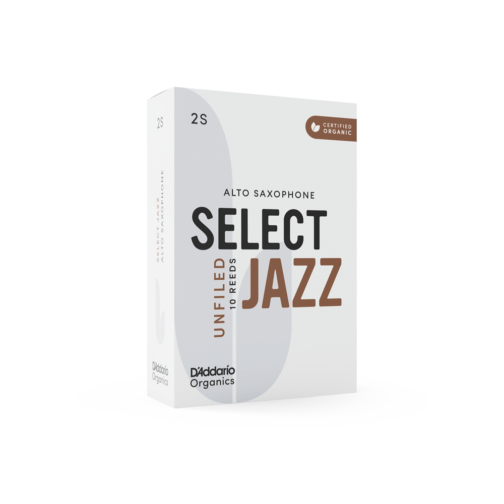 D'Addario Organic Select Jazz Unfiled Alto Saxophone Reeds, Strength 2 Soft, Individually-Sealed, 10-Pack