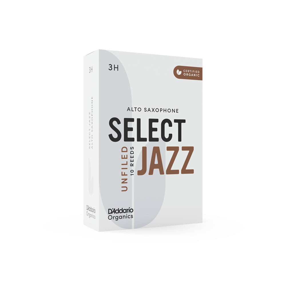 D'Addario Organic Select Jazz Unfiled Alto Saxophone Reeds, Strength 3 Hard, Individually-Sealed, 10-Pack
