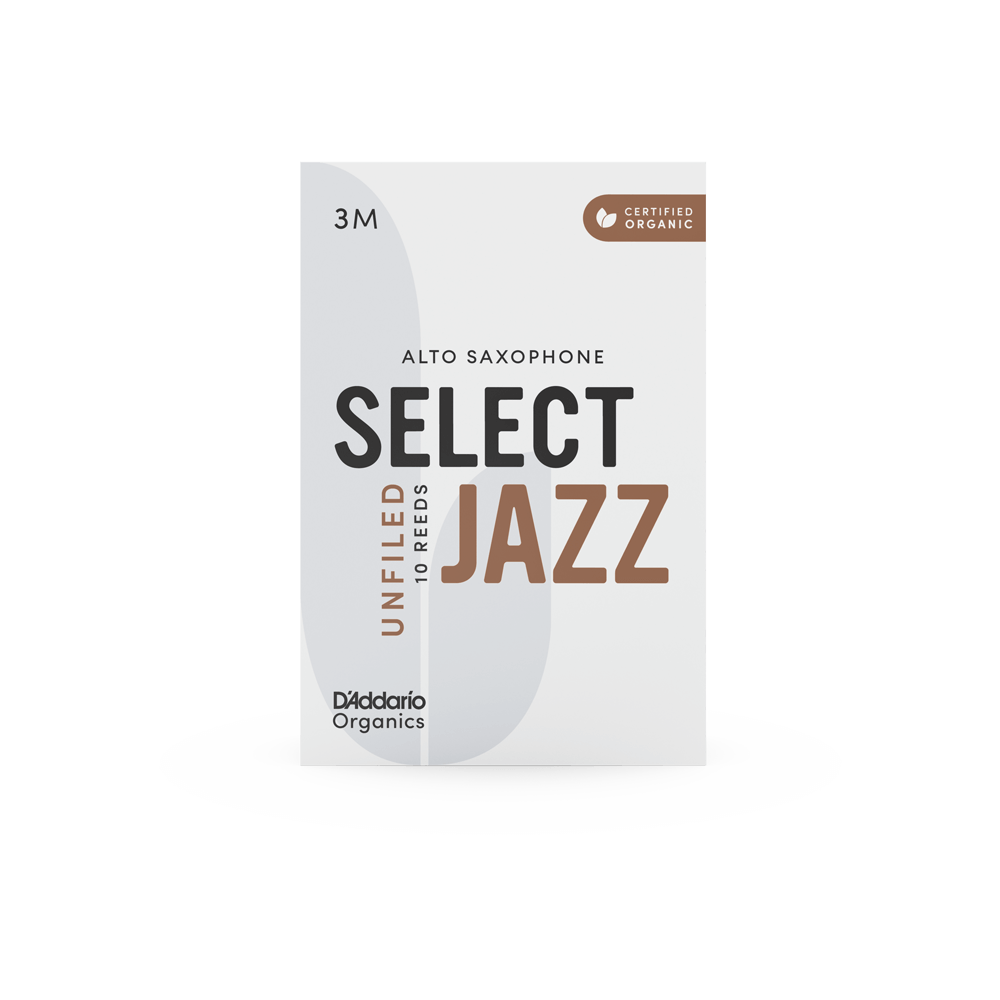 D'Addario Organic Select Jazz Unfiled Alto Saxophone Reeds, Strength 3 Medium, Individually-Sealed, 10-Pack
