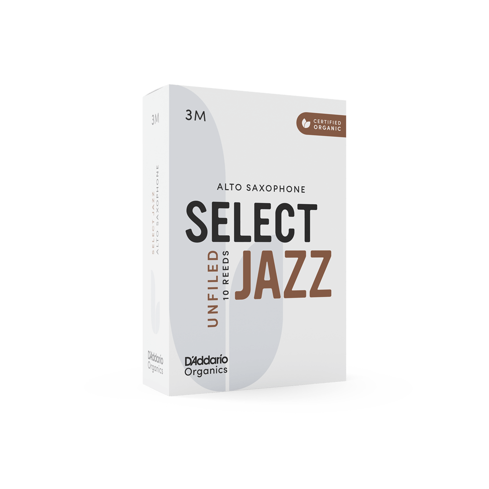 D'Addario Organic Select Jazz Unfiled Alto Saxophone Reeds, Strength 3 Medium, Individually-Sealed, 10-Pack