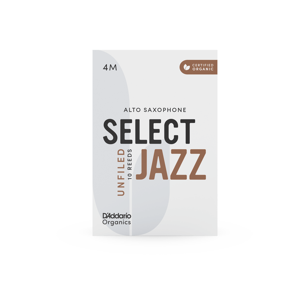 D'Addario Organic Select Jazz Unfiled Alto Saxophone Reeds, Strength 4 Medium, Individually-Sealed, 10-Pack