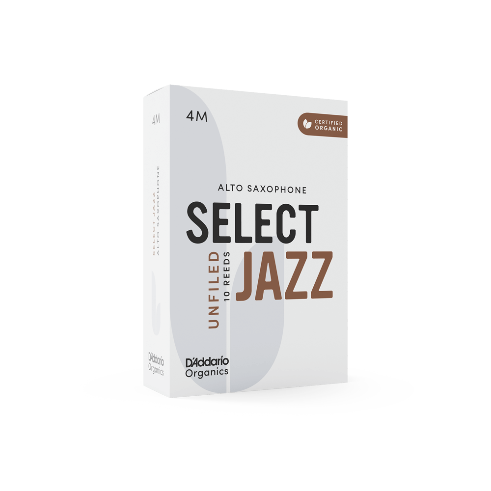 D'Addario Organic Select Jazz Unfiled Alto Saxophone Reeds, Strength 4 Medium, Individually-Sealed, 10-Pack