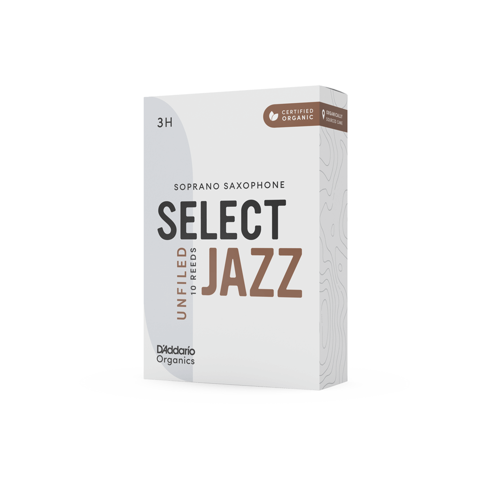 D'Addario Organic Select Jazz Unfiled Soprano Saxophone Reeds, Strength 3 Hard, Individually-Sealed, 10-Pack