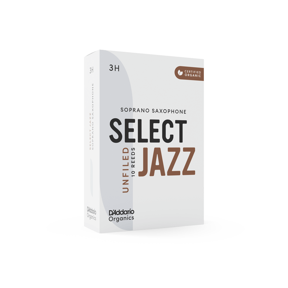 D'Addario Organic Select Jazz Unfiled Soprano Saxophone Reeds, Strength 3 Hard, Individually-Sealed, 10-Pack