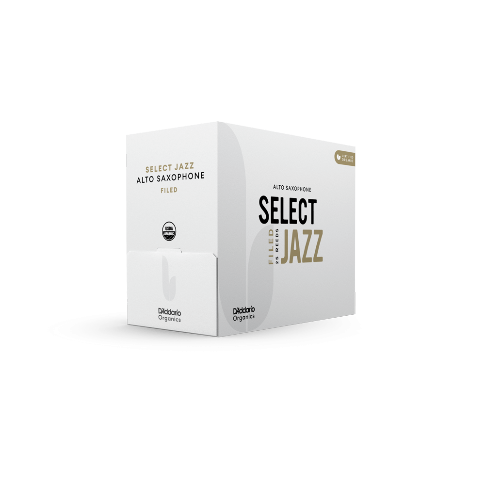 D'Addario Organic Select Jazz Filed Alto Saxophone Reeds, Strength 2 Hard, 25-Pack
