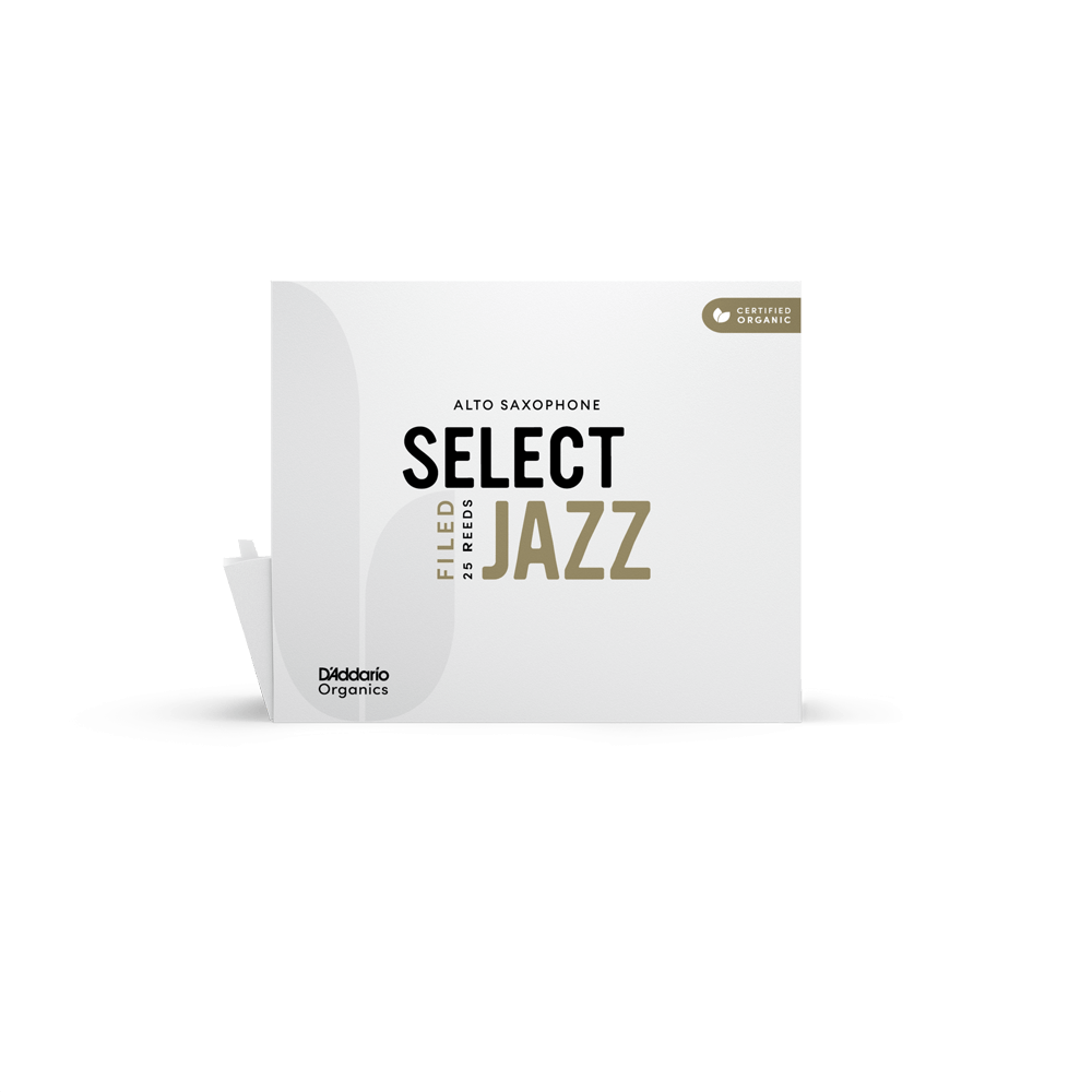 D'Addario Organic Select Jazz Filed Alto Saxophone Reeds, Strength 2 Hard, 25-Pack