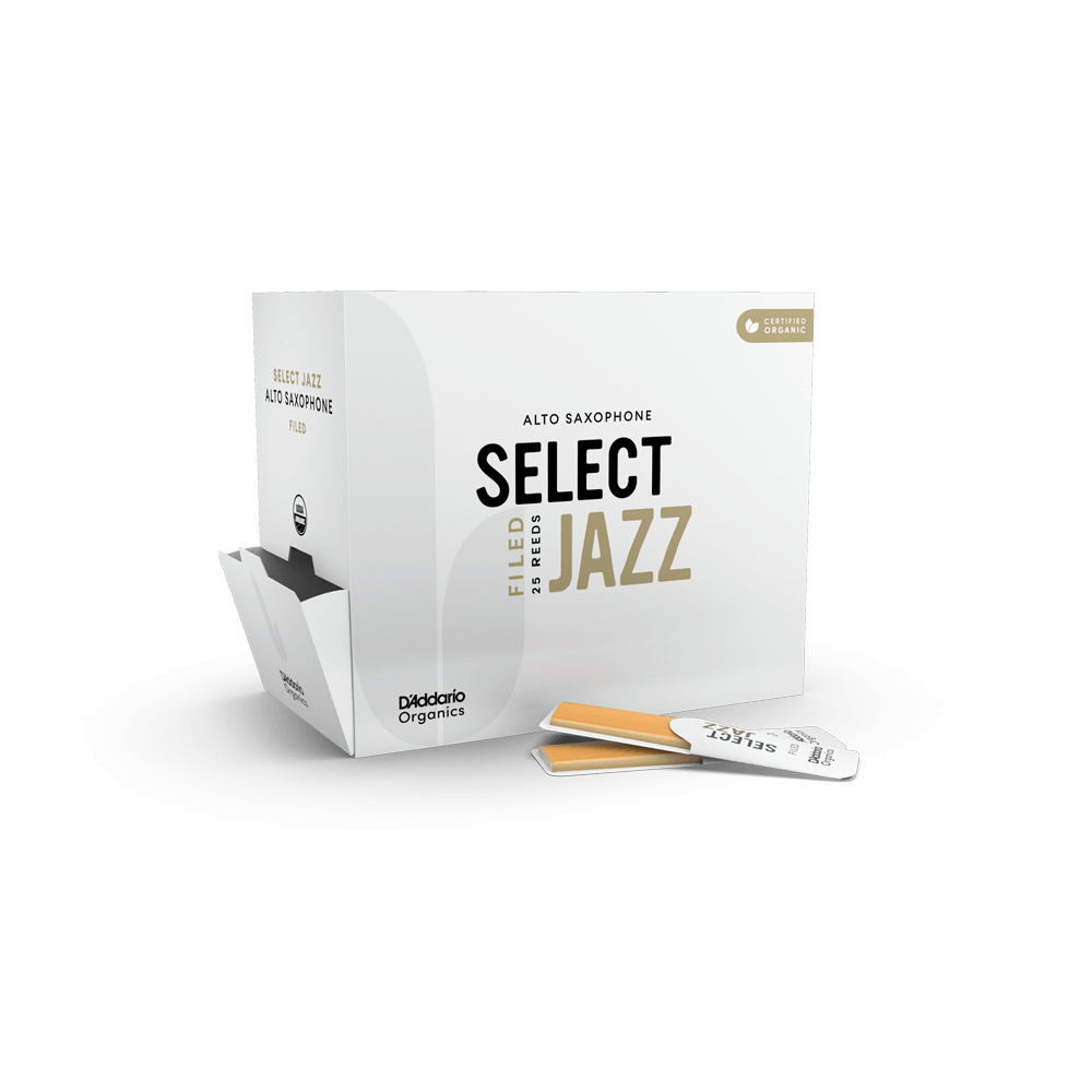 D'Addario Organic Select Jazz Filed Alto Saxophone Reeds, Strength 2 Hard, 25-Pack