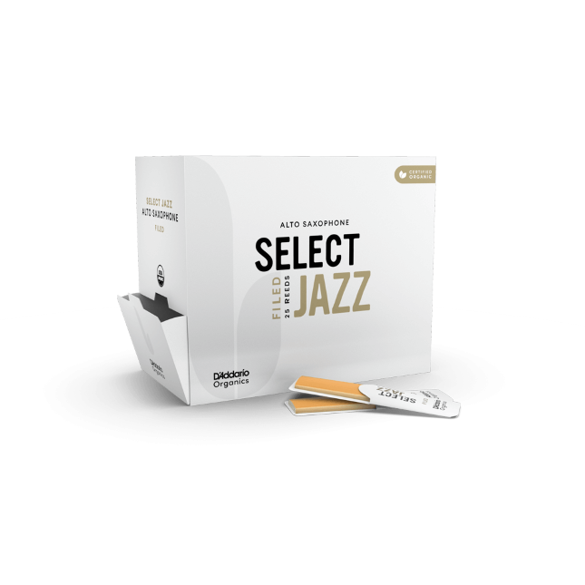 D&#39;Addario Organic Select Jazz Filed Alto Saxophone Reeds, Strength 2 Hard, 25-Pack