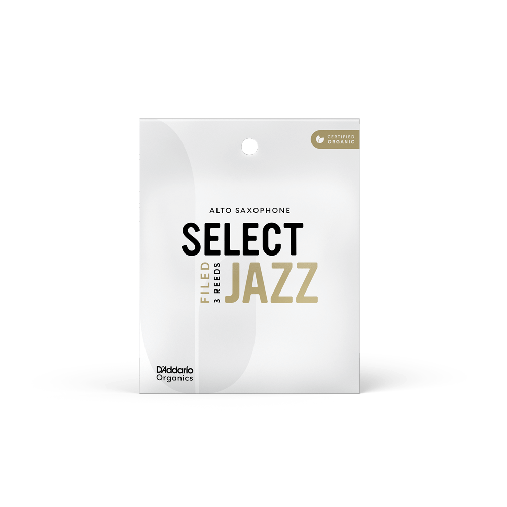 D'Addario Organic Select Jazz Filed Alto Saxophone Reeds, Strength 2 Medium, Individually-Sealed, 3-Pack