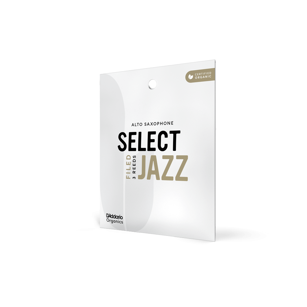 D'Addario Organic Select Jazz Filed Alto Saxophone Reeds, Strength 2 Medium, Individually-Sealed, 3-Pack