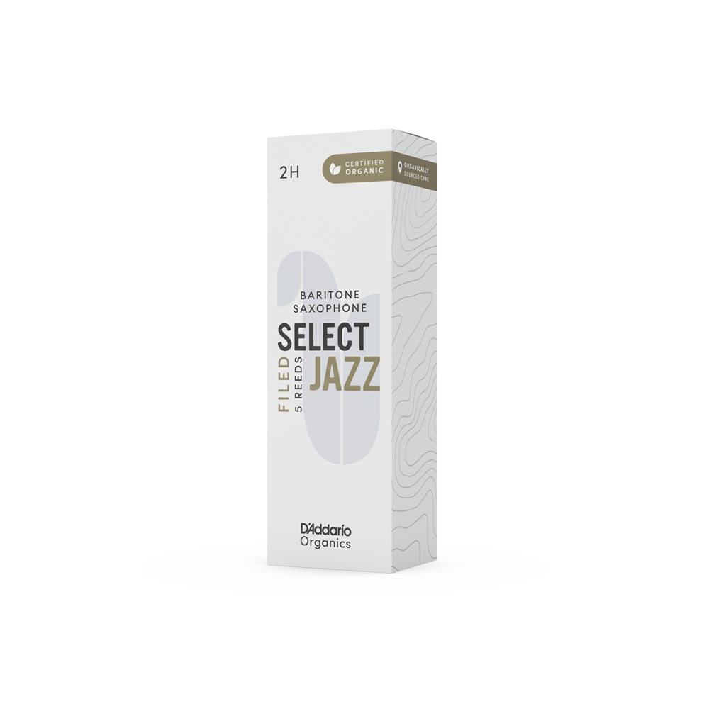 D'Addario Organic Select Jazz Filed Baritone Saxophone Reeds, Strength 2 Hard, Individually-Sealed, 5-Pack