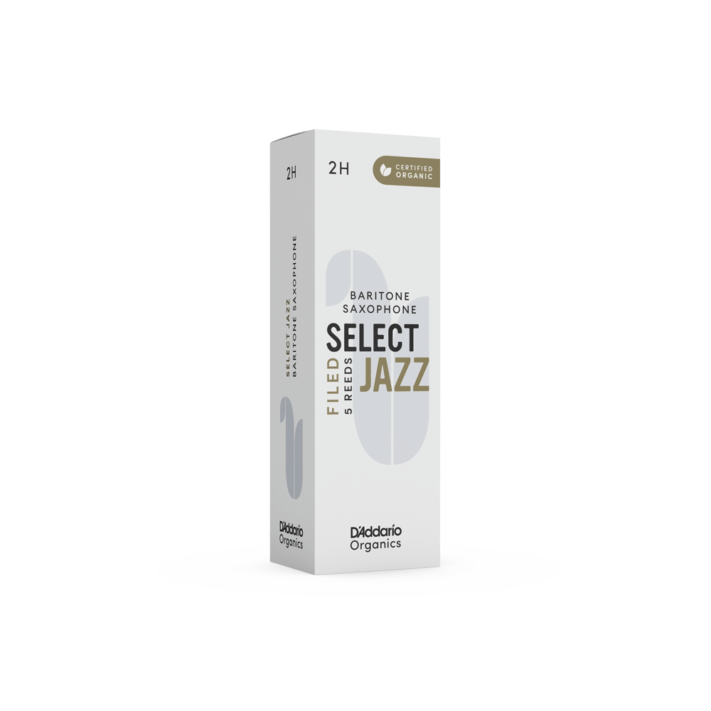 D'Addario Organic Select Jazz Filed Baritone Saxophone Reeds, Strength 2 Hard, Individually-Sealed, 5-Pack