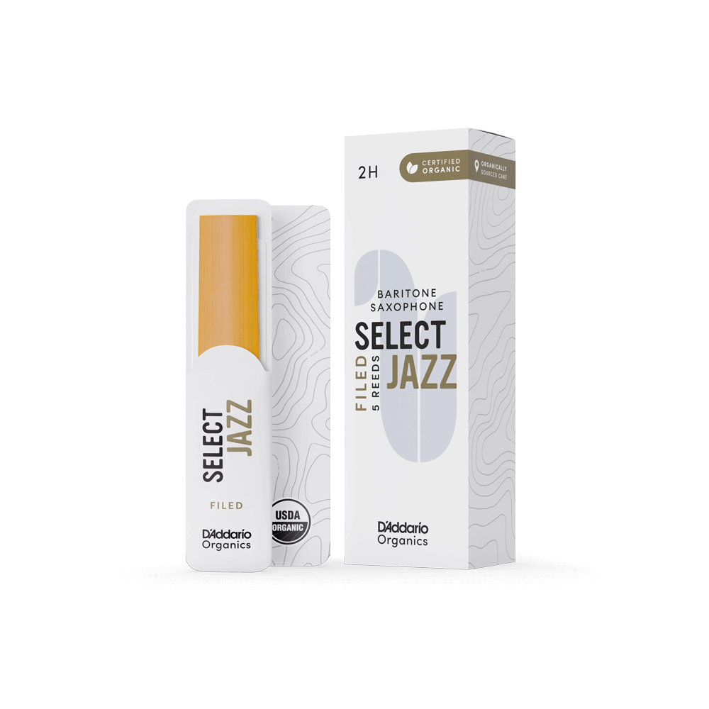 D'Addario Organic Select Jazz Filed Baritone Saxophone Reeds, Strength 2 Hard, Individually-Sealed, 5-Pack