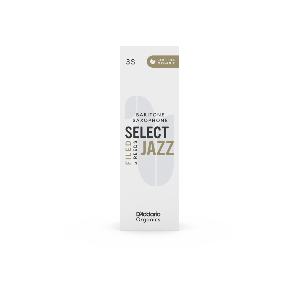 D'Addario Organic Select Jazz Filed Baritone Saxophone Reeds, Strength 3 Soft, Individually-Sealed, 5-Pack