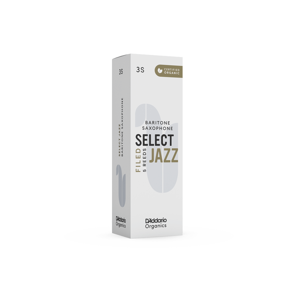 D'Addario Organic Select Jazz Filed Baritone Saxophone Reeds, Strength 3 Soft, Individually-Sealed, 5-Pack