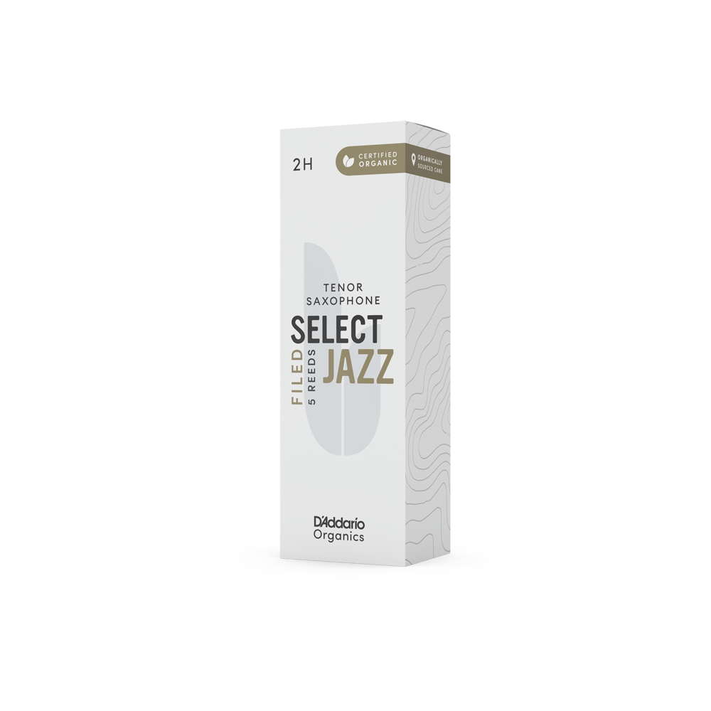 D'Addario Organic Select Jazz Filed Tenor Saxophone Reeds, Strength 2 Hard, Individually-Sealed, 5-Pack