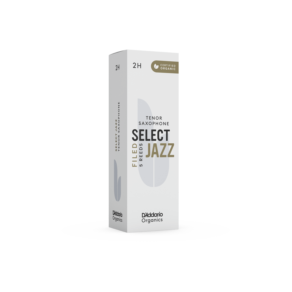 D'Addario Organic Select Jazz Filed Tenor Saxophone Reeds, Strength 2 Hard, Individually-Sealed, 5-Pack