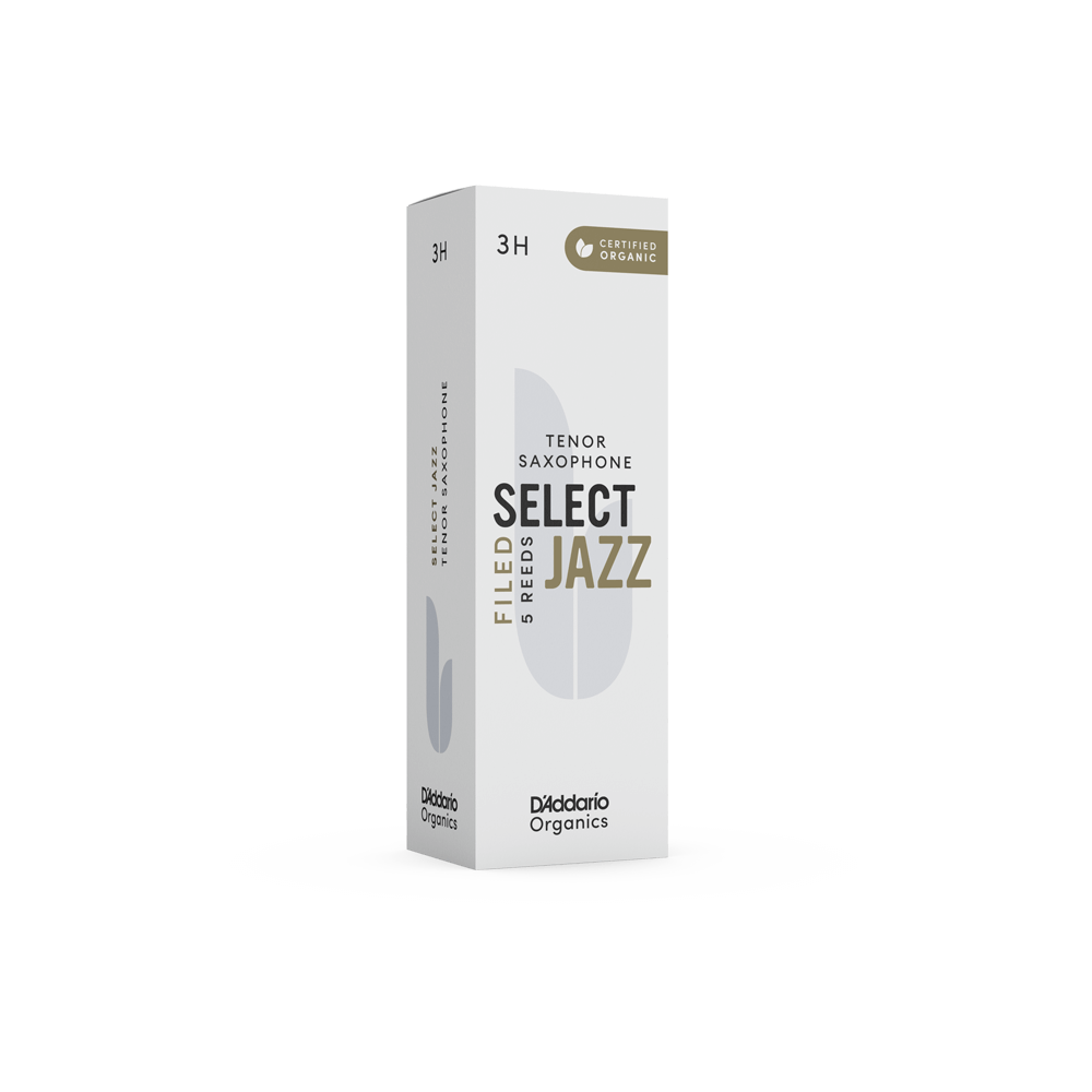 D'Addario Organic Select Jazz Filed Tenor Saxophone Reeds, Strength 3 Hard, Individually-Sealed, 5-Pack