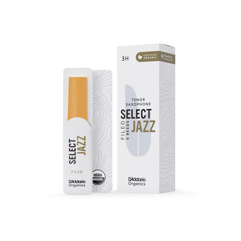 D'Addario Organic Select Jazz Filed Tenor Saxophone Reeds, Strength 3 Hard, Individually-Sealed, 5-Pack