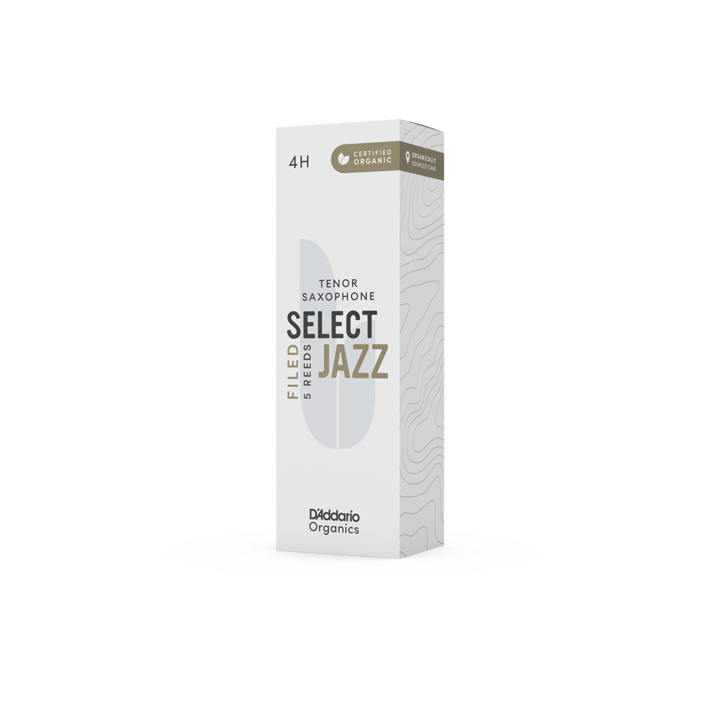 D'Addario Organic Select Jazz Filed Tenor Saxophone Reeds, Strength 4 Hard, Individually-Sealed, 5-Pack