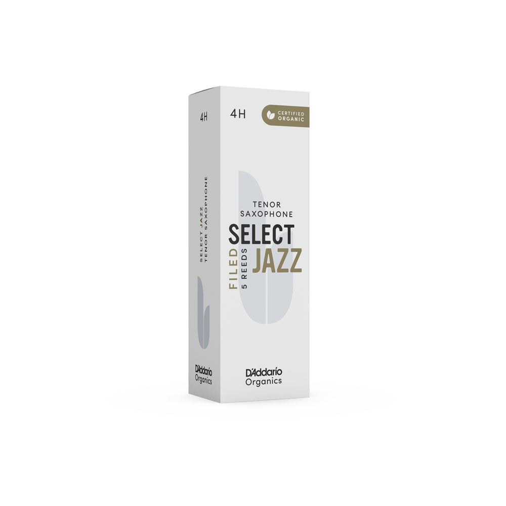 D'Addario Organic Select Jazz Filed Tenor Saxophone Reeds, Strength 4 Hard, Individually-Sealed, 5-Pack