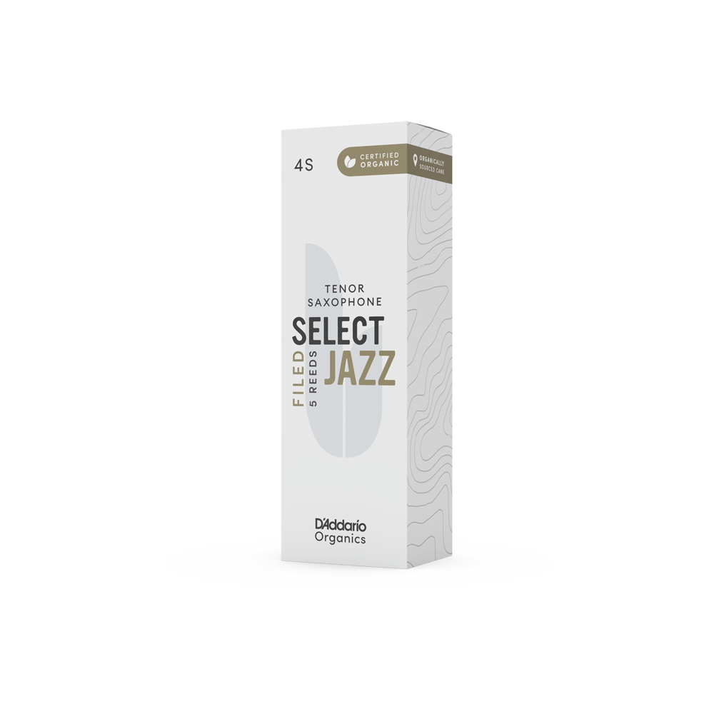 D'Addario Organic Select Jazz Filed Tenor Saxophone Reeds, Strength 4 Soft, Individually-Sealed, 5-Pack