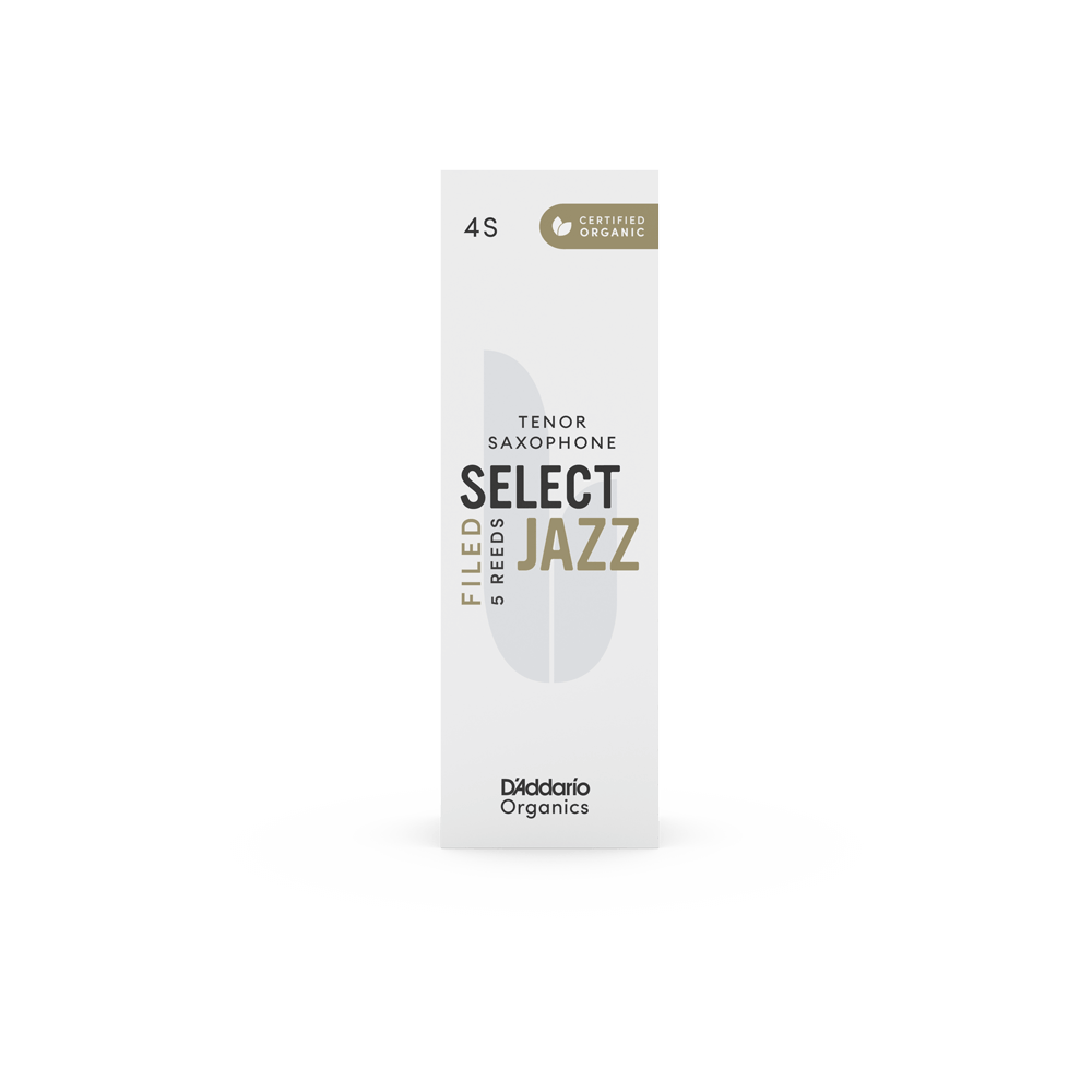 D'Addario Organic Select Jazz Filed Tenor Saxophone Reeds, Strength 4 Soft, Individually-Sealed, 5-Pack