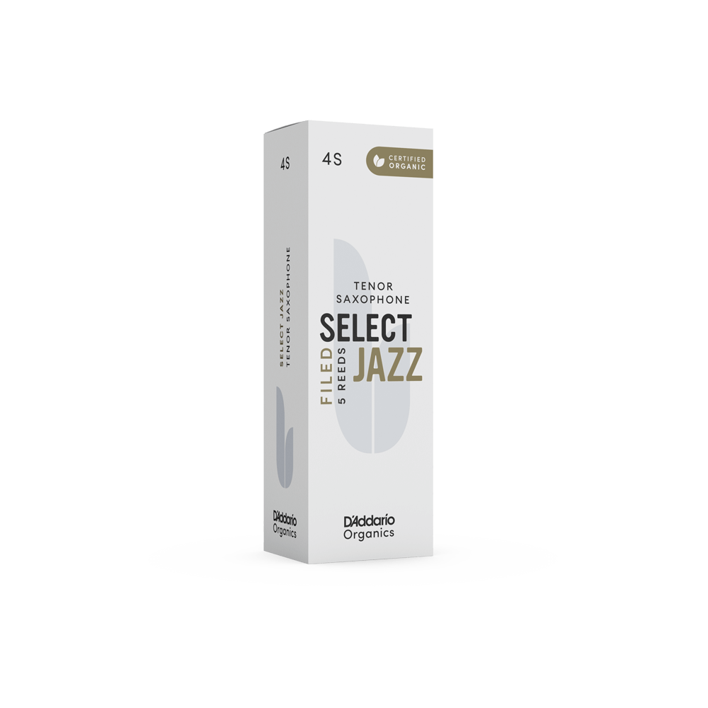 D'Addario Organic Select Jazz Filed Tenor Saxophone Reeds, Strength 4 Soft, Individually-Sealed, 5-Pack