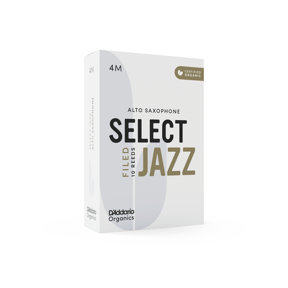 D'Addario Organic Select Jazz Filed Alto Saxophone Reeds, Strength 4 Medium, Individually-Sealed, 10-Pack