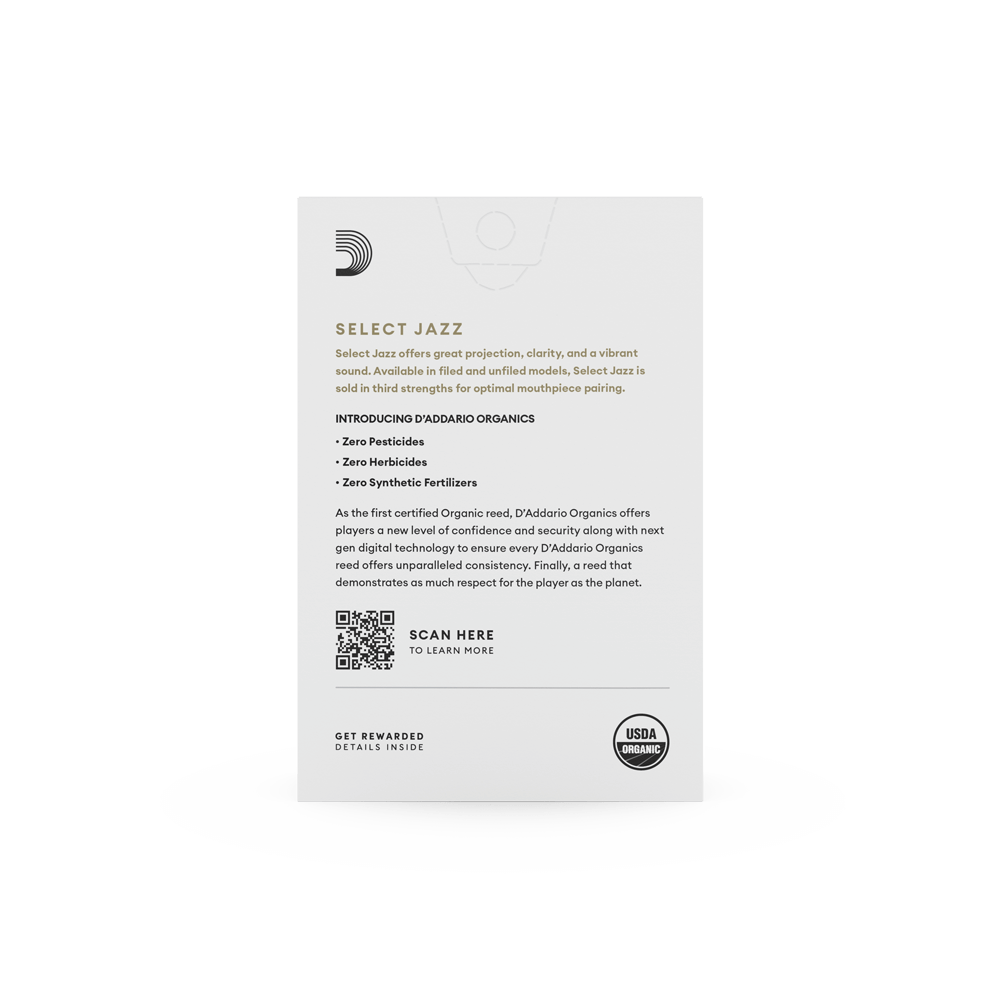 D'Addario Organic Select Jazz Filed Soprano Saxophone Reeds, Strength 3 Soft, Individually-Sealed, 10-Pack