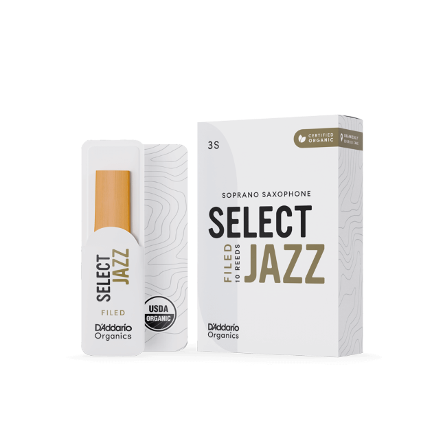 D&#39;Addario Organic Select Jazz Filed Soprano Saxophone Reeds, Strength 3 Soft, Individually-Sealed, 10-Pack