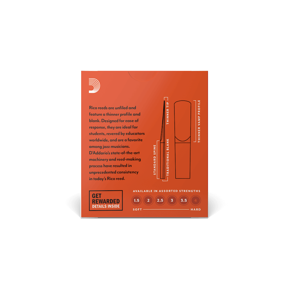 Rico by D'Addario Eb Clarinet Reeds, Strength 2, 10-pack