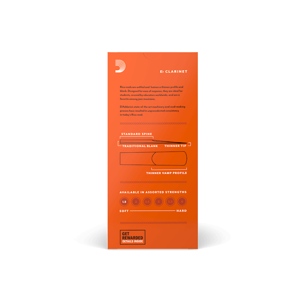 Rico by D'Addario Eb Clarinet Reeds, Strength 1.5, 25-pack