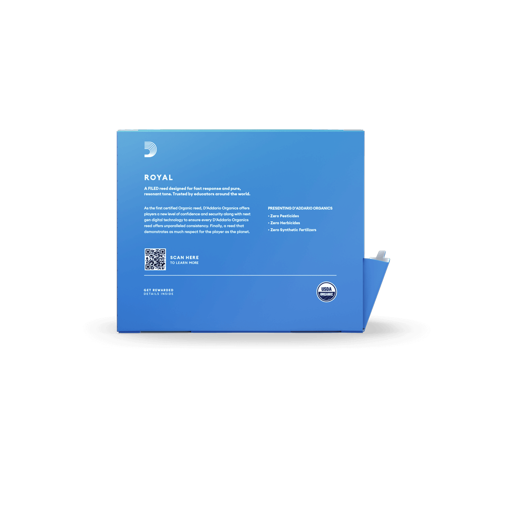 Royal Organic Bb Clarinet Reeds, Strength 2.0, Bulk 25