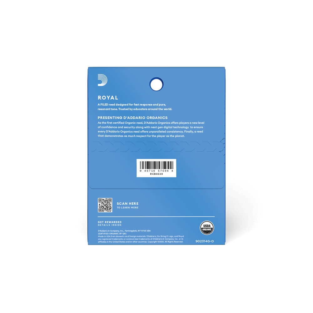 Royal Organic Bb Clarinet Reeds, Strength 3.0, 3-Pack 