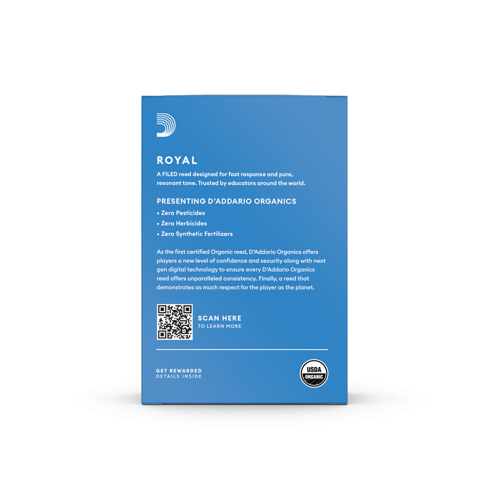 Royal Organic Bb Clarinet Reeds, Strength 2.0, 10-Pack 