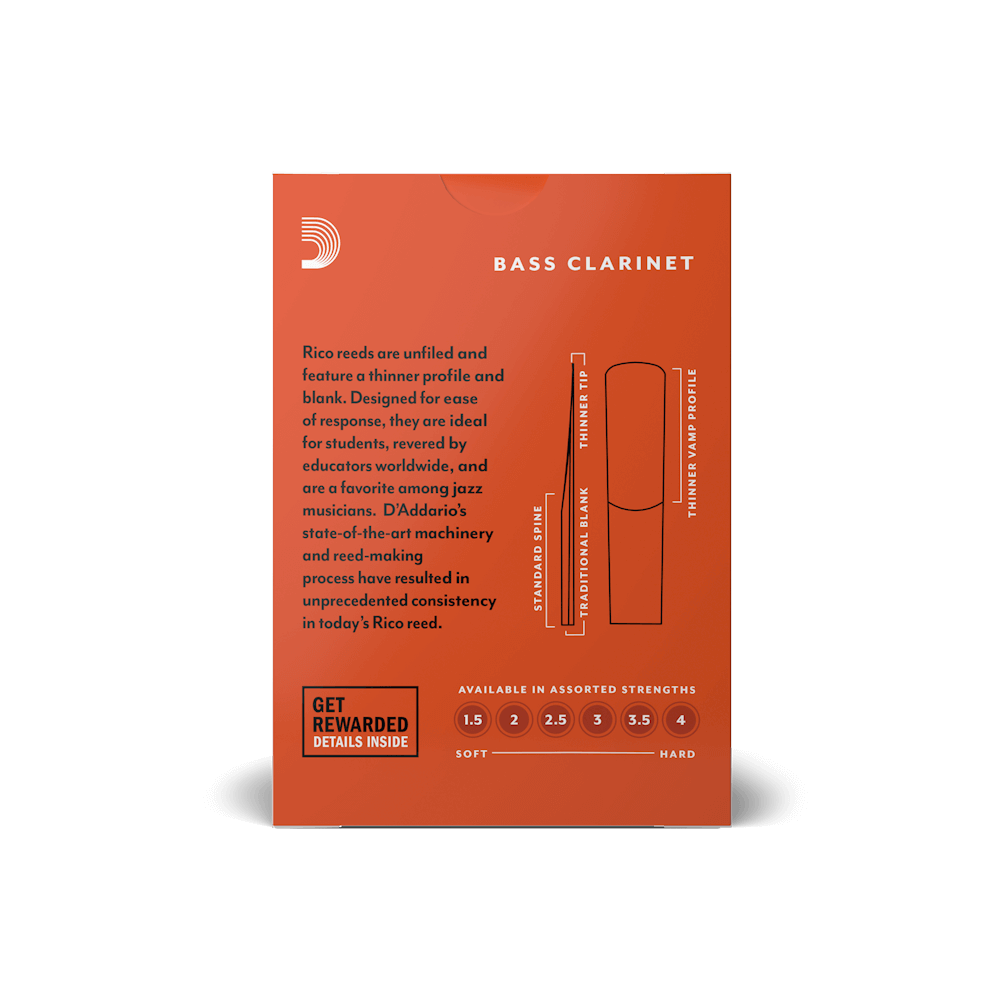 Rico by D'Addario Bass Clarinet Reeds, Strength 3, 10 Pack