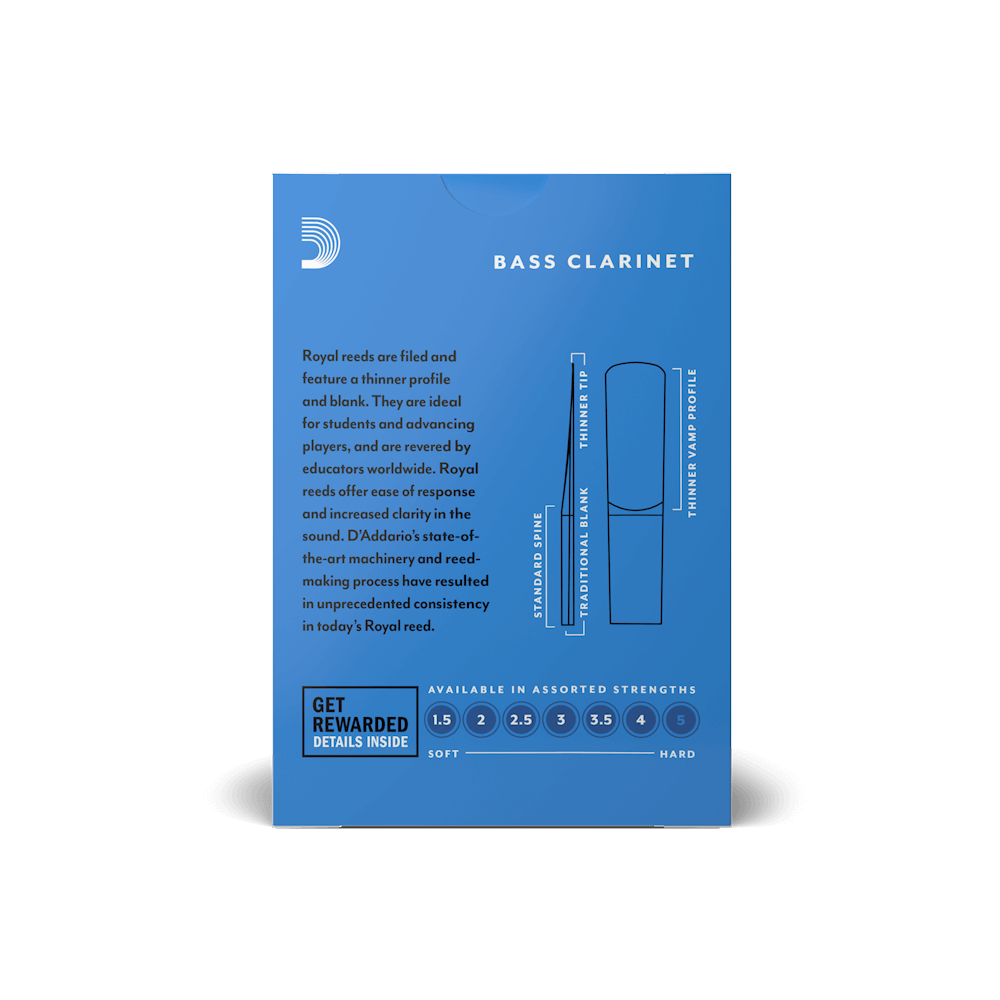 Royal by D'Addario Bass Clarinet Reeds, Strength 2.5, 10 Pack