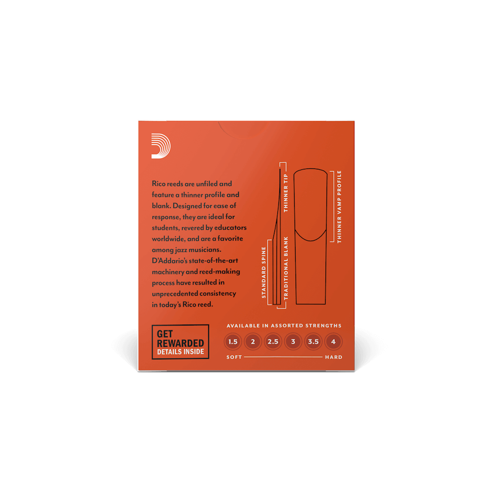 Rico by D'Addario Soprano Sax Reeds, Strength 2.5, 10-pack