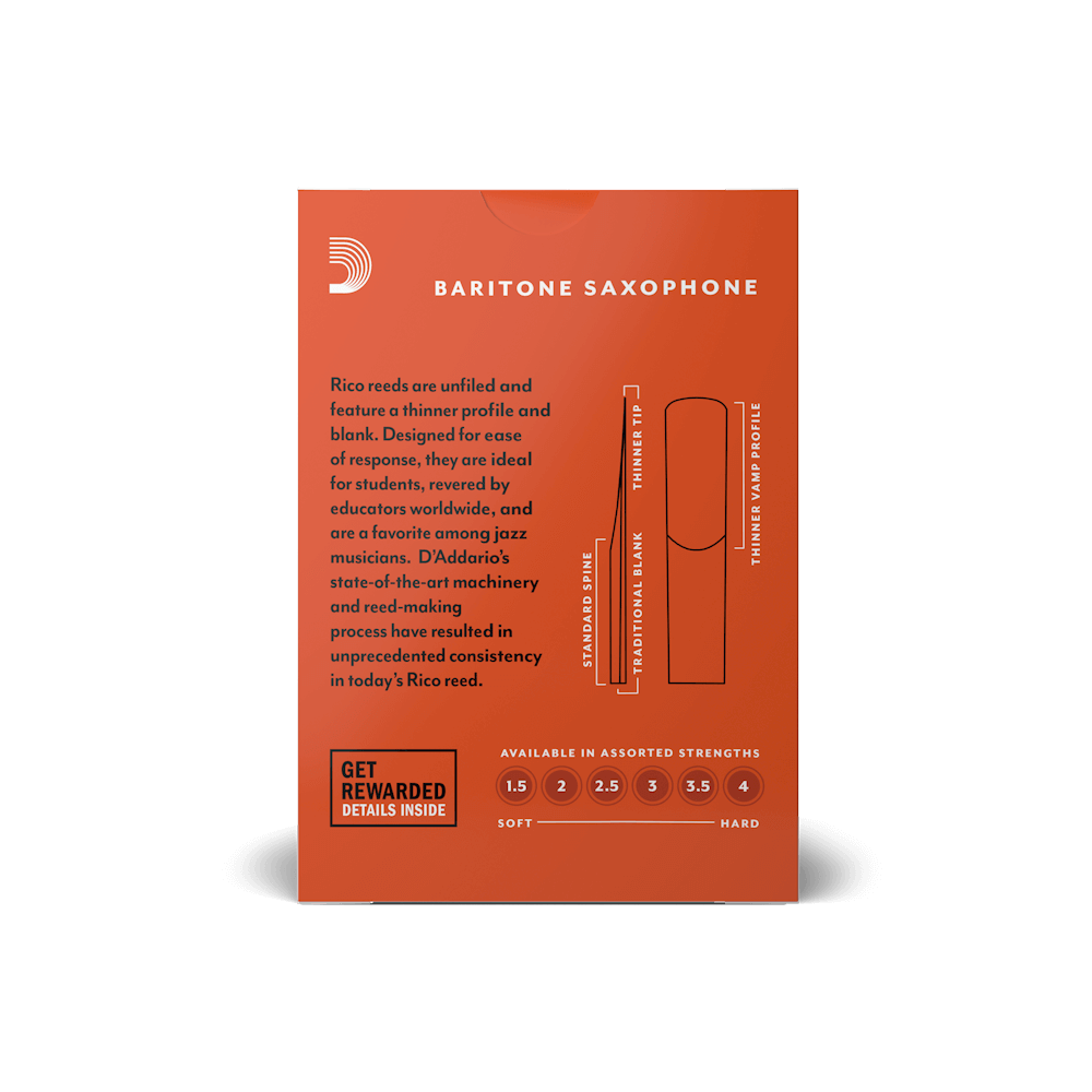 Rico by D'Addario Baritone Sax Reeds, Strength 2.5, 10-pack