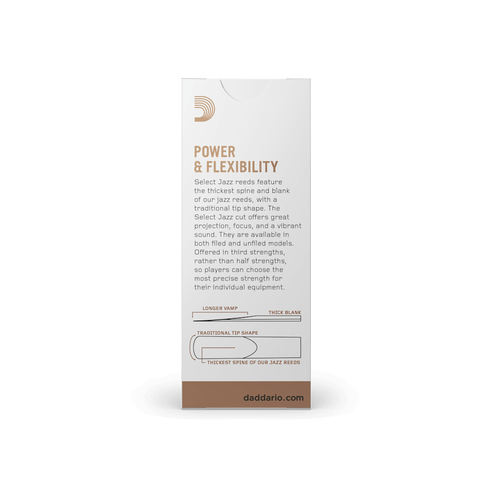 FILED STRENGTH 3 SOFT D'ADDARIO SELECT JAZZ BARITONE SAXOPHONE REEDS 5 PACK 